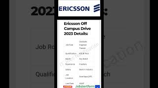 Ericsson Off Campus Drive 2023 for Graduate Engineer Trainee shorts youtubshorts [upl. by Satsok10]