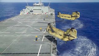 US Pilot Landing Powerful CH47 on Massive Sea Base in Middle of the Ocean [upl. by Nomrah]