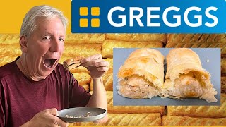 American Tries GREGGS SAUSAGE ROLLS For The First Time AND Also Vegan [upl. by Grados]