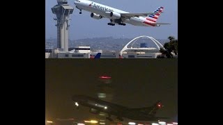 2X Night amp Day American Airlines Boeing 777200ER Takeoff LAX [upl. by Ahsinav]