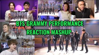 BTS GRAMMY PERFORMANCE REACTION MASHUP [upl. by Enelie]