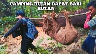 Camping 4 hari hujan deras mendapatkan babi hutan jantan besar masak makan dan bermalam di hutan [upl. by Tamer]