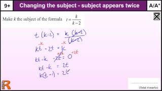 Changing the Subject where it appears Twice GCSE Maths Higher revision Exam paper practice amp help [upl. by Ranique]