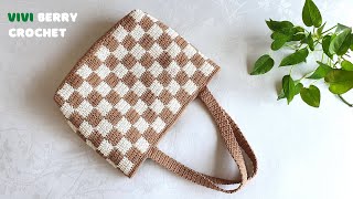 🧶Amazing DIY Crochet Bag  Crochet Tote Bag  Wonderful Checkered Pattern😍  ViVi Berry Crochet [upl. by Bosch656]