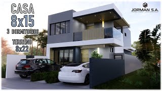 Modern House Design Casa 8x15 metros Home Design Plan [upl. by Jezabel]