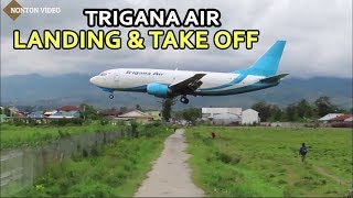 Pesawat Trigana Air Boeing 737 PK YSN Landing amp Take Off Di Bandara Wamena Papua [upl. by Nivi]