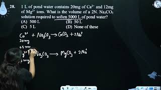 1 L of pond water contains 20mg of Ca2 and 12mg of Mg2 ions What is the volume of a 2N Na2CO [upl. by Aruol]