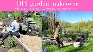 How I put pea stone pathways in my garden  Tour of beautiful gardens for inspiration [upl. by Kelda]