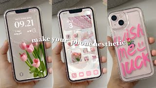 iOS16 Aesthetic Pink Home Screen Customization🌷  cute wallpaper widget and icon app [upl. by Eenaej670]