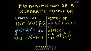 Maximum and Minimum Values of Quadratic Functions [upl. by Mulvihill]