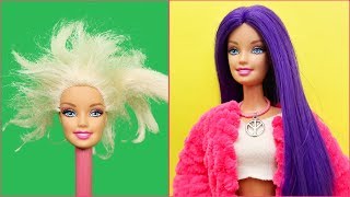 DIY Barbie Doll Purple Hairstyles Transformation Easy [upl. by Irtimd]