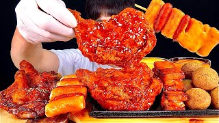 ASMR 대왕양념닭다리 양념소떡소떡 자메이카통다리구이 달콤치즈볼 치즈 찍먹방 Sweet Fried Chicken With CHEESE Ball Menbosha MuKBang [upl. by Solon559]