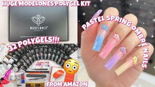 TRYING A HUGE MODELONES POLYGEL NAIL STARTER KIT FROM AMAZON  130 ITEMS  BEGINNER POLYGEL KIT [upl. by Gerstner]