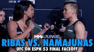 Amanda Ribas and Rose Namajunas All Business at Final Faceoff  UFC on ESPN 53 Staredown [upl. by Macur852]