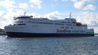 4K  Maiden call New Scandlines Ferry BERLIN at Rostock after 4 years delay [upl. by Eleik]