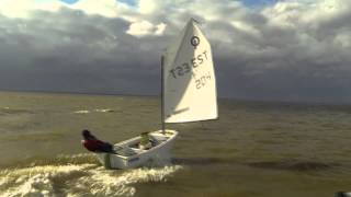 Sailing on Optimist Wind up to 35 knots Optimist planing [upl. by Bower]