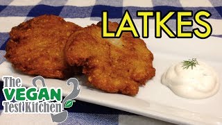 Potato Latkes Recipe  The Vegan Test Kitchen [upl. by Kuo548]