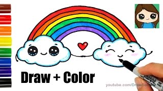 How to Draw a Rainbow and Clouds Easy with Coloring [upl. by Poyssick]