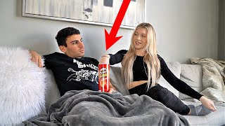 PRINGLES PRANK ON GIRLFRIEND  SHE PULLED THE CAN OFF HILARIOUS [upl. by Ssitruc687]