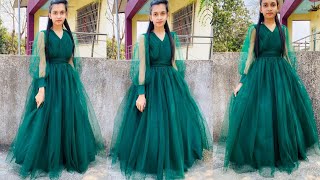 Designer gown cutting and stitching full tutorial step by step [upl. by Elleiram]