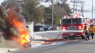 Firefighters Battle HUGE Sewer Blaze Fire Trucks Responding On Scene [upl. by Mllly771]