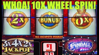 BOOM 10x Wheel Spin on NEW Gold Doubloon Jackpots 3x 4x 2x Jackpots  Pinball Slot Play [upl. by Gilson616]