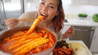 SUPER LONG SPICY RICE CAKES 먹방 MUKBANG 김치찌개 W STEPHANIE SOO MISSMANGOBUTT 떡볶이 [upl. by Aelc694]