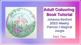 Adult Colouring Tutorial Flamingos Part 2  Johanna Basford 2023 Weekly Planner Magical Jungle [upl. by Ecarg]