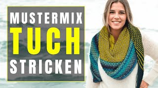 Farbenfrohes Tuch im Mustermix stricken  Tutorial [upl. by Latyrc729]