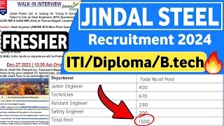 Jindal Steel Recruitment 2023  ITIDiplomaBEBTech  Jindal Power Recruitment 2024  Latest Jobs [upl. by Rez163]