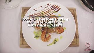 Recette 11000 feuilles de pomme de terre et queue de gambas avec sauce vierge à lassiette [upl. by Ennyroc]