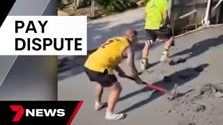 Team of tradies smash concrete driveway they had just laid over pay dispute  7 News Australia [upl. by Cir884]