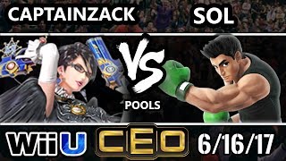 CEO 2017 Smash 4  P1 CaptainZack Bayonetta vs Noble  Sol Little Mac WiiU Tournament [upl. by Tombaugh50]