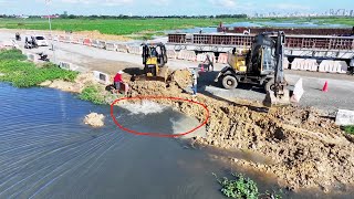 New Project Bulldozer CAT Building Detour Road Cut Off Water Flow Hino 700 Delivery Dirt [upl. by Derick298]