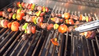 shish kabob on a skewer grilled outside [upl. by Ahseila274]