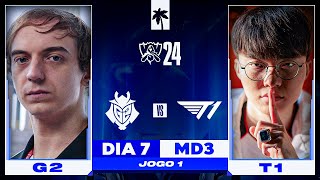 G2 x T1  Jogo 1  MD3  Fase Suíça  Dia 7  Worlds 2024  Ilha das Lendas [upl. by Andeee]