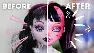 REVAMPING OLD DOLLS  MONSTER HIGH DRACULAURA  Doll repaint and customisation relaxing  etellan [upl. by Phillipp]