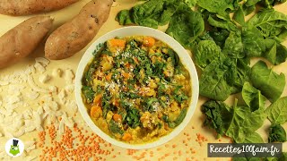 🌿Curry patate douce épinards lentilles corail amp coco [upl. by Ardnohsed]