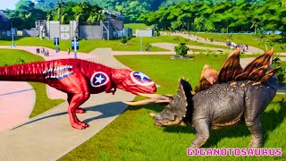 Giganotosaurus Captain America fight vs Ceratosaurus Stegosaurus Joker Indominus Rex Nodosaurus [upl. by Breena]