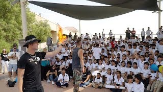 Performing Magic for school kids in Dubai with Kris Fade  Virgin Radio [upl. by Etnemelc]