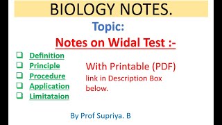 Notes on WIDAL TEST Definition Principle Procedure Application amp Limitataions [upl. by Wilda89]