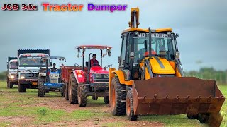 Jcb 3dx export drive loading mud swaraj 735 dI mahindra arjun with trolleyTata Dumper loading [upl. by Nivahb95]