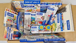 Doms stationery collection  wax crayons brush pens pencils oil pastels drawing pencil eraser [upl. by Ahsinit774]