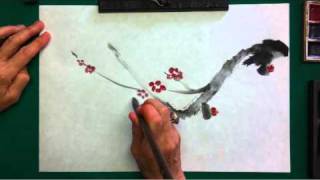 Sumi painting demonstration of plum blossom [upl. by Eisac]