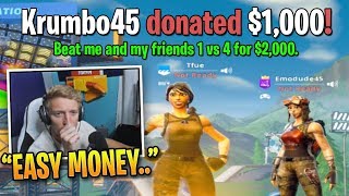 Tfue Accepts 1v4 Challenge for 3000 from Random Fan [upl. by Leamhsi620]