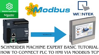 Weintek HMI to Schneider M221 PLC connection via modbus TCP [upl. by Ayanal450]