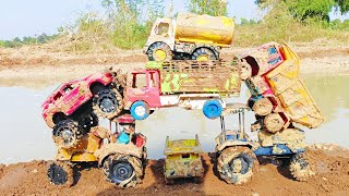 Gadi Cartoon Video  Tractor  Truck  Jcb3dx Stuck in Mud  Tractor pulling out JCB  Parth kids [upl. by Damita]