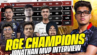 GodL Jonathan MVP Interview amp RGE Champions Upthrust Esports [upl. by Oiramal]