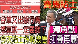 【賽馬貼士提供】2024年2月28日 跑馬地 谷草又出銀行馬 想贏就一定要睇下 獨角獸 打疊再贏 賽馬貼士 賽馬 賽馬投注 賽馬分析 [upl. by On347]