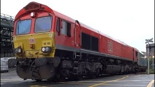 Class 66 DB 66105 Crosses Canute Road Level Crossing Southampton [upl. by Collen]